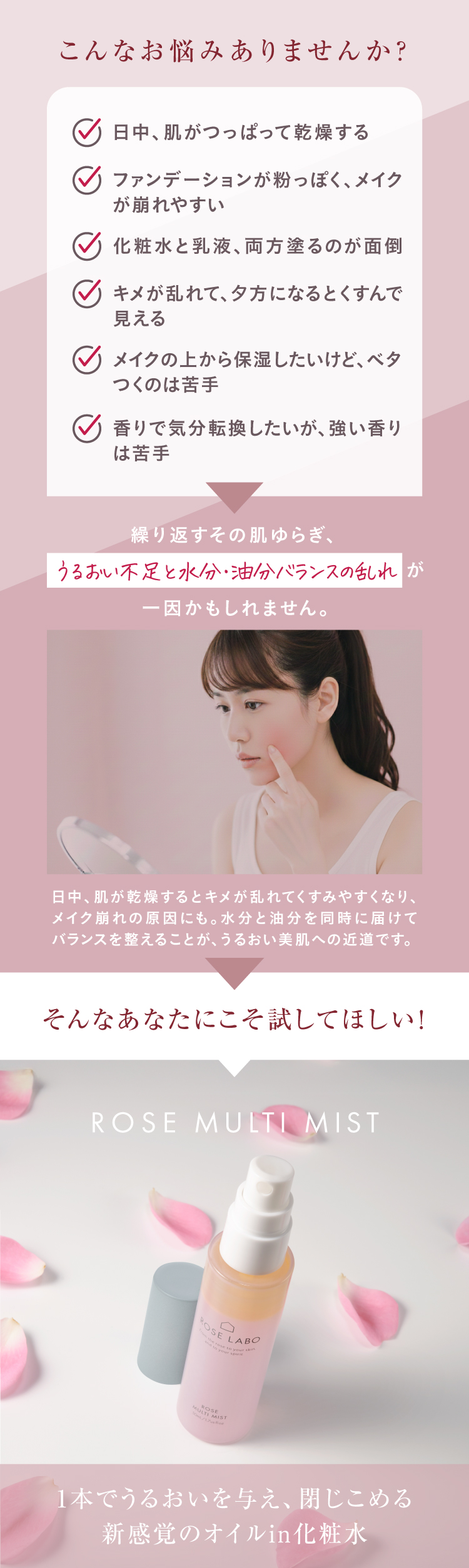 ローズマルチミスト | ツヤ肌へ導くオイル入り保湿ミスト | うるおい